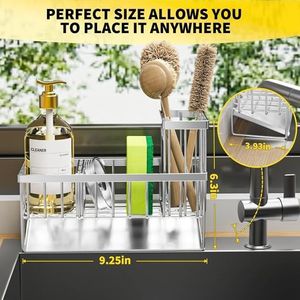 <b>Kitchen</b> <b>Sink</b> <b>Caddy</b> with High Brush Holder 304 Rustproof Stainless Steel Dish Sponge Organizer <b>Kitchen</b> Storage - Product Image 5