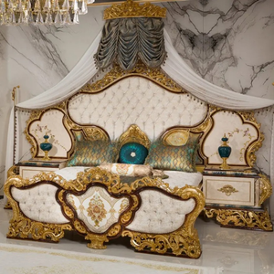 Lit de luxe King Size, armoire, tables de chevet et coiffeuse en bois de mahogany massif, style rococo classique, pour chambre d'hôtel, collection Royal Palace - Product Image 1