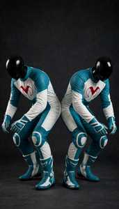 Traje de Motociclismo de Cuero Color Verde Azulado para Hombre, Mono de Cuerpo Entero con Bloques de Color, de una Pieza - Product Image 3
