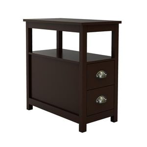 Brown End Table <b>Nightstand</b> <b>Narrow</b> Design with Two Drawers and Open Shelf for Living Room Furniture - Product Image 3