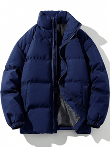 Couple Winter Thick Cotton Stand Collar Loose Casual Quilted Eco-Friendly Zipper Front Printing <b>Men's</b> Canvas Puffer <b>Jacket</b> - Product Image 3