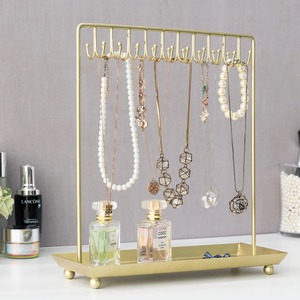 Gold Metal Jewelry Organizer Stand with <b>Tray</b> for Necklaces and <b>Perfumes</b> - Product Image 5
