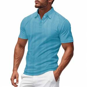 Polo homme uni bleu clair à manches courtes, décontracté, 100% coton, coupe ajustée, séchage rapide, polyester, tendance, polos décontractés pour homme - Product Image 1
