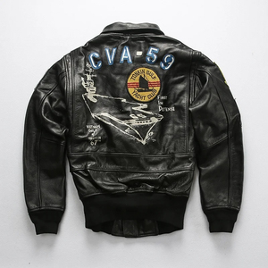 Nouvelle veste bomber en cuir véritable pour homme avec motifs de patchs, fermeture éclair, col rabattable, style motard - Product Image 4