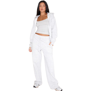 Women <b>Zip</b> <b>Hoodie</b> Tracksuit Set Relaxed Jacket Straight Leg Trouser Elastic Waist <b>Pocket</b> Casual Two Piece Lounge Outfit Wholesale - Product Image 1