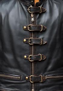 Veste en cuir noir à boucle, col montant, fermeture éclair, vêtement d'extérieur - Product Image 3