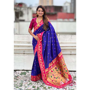 Sari en soie Paithani violet Zari tissé Rajhans, écharpes et châles traditionnels - Product Image 6