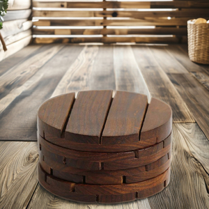 Modern Design Handcrafted Wooden <b>Dining</b> Coffee <b>Table</b> Tea Coasters <b>Set</b> of <b>4</b> in Brown by Wood-<b>Rounds</b> Free - Product Image 3