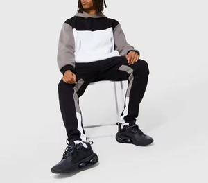 Conjunto de chándal con capucha y bloques de color para hombre, conjunto informal de ropa deportiva para correr, conjunto deportivo de dos piezas de corte ajustado - Product Image 3