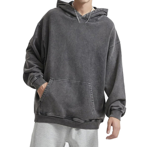 Sweat à capuche d'hiver respirant en molleton polyester/coton de haute qualité, délavé à l'acide, style streetwear, effet vieilli, délavé à la pierre - Product Image 3