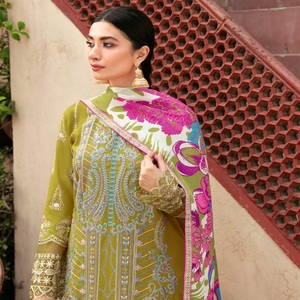 <b>Eid</b> Heavy Party <b>Dresses</b> for Women Pure Cotton Unstitch Embroidered Lawn Three Piece Punjabi Suits Ramsha Vol MASHAAL-8 Maxi - Product Image 4