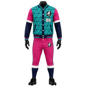 Teal and Pink Baseball Jacket and <b>Pants</b> Set Full Sleeve Button Up Top with Matching <b>Pants</b> Lightweight Sports Team Outfit - Product Image 1