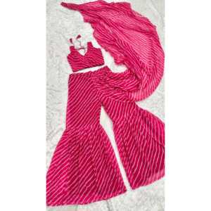 Elegante Sharara Saree para fiestas Hermosa ropa india y paquistaní con estampado de Leheriya - Product Image 1