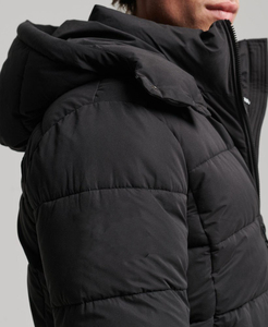 Blouson matelassé noir pour homme à col montant, fermeture boutonnée, style décontracté hiver, patchwork, style urbain, en nylon, rembourré 100% - Product Image 2