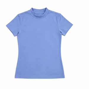 เสื้อยืดคอกลมแขนสั้นทรงเข้ารูปสำหรับผู้หญิง สีฟ้าเพริวินเคิล ผ้าคอตตอนผสมอีลาสเทนเนื้อเจอร์ซีย์น้ำหนักเบา สวมใส่ได้ทุกวัน - Product Image 4