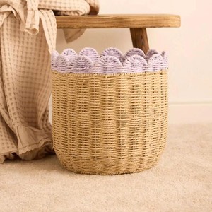 Premium Seagrass Round Scalloped Kids <b>Basket</b> Handmade <b>Toy</b> Organizer <b>Basket</b> For Nursery Room Home <b>Storage</b> And Interior Styling - Product Image 3