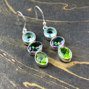 Pendientes de Plata 925 de Estilo Vintage con Tres Niveles de Piedras Preciosas, Joyería de Cristal Multicolor al por Mayor - Product Image 3