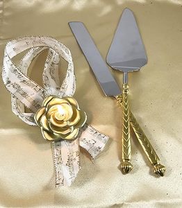 Ensemble de service à gâteau en acier inoxydable avec poignées dorées décoratives, couteau à gâteau de mariage et spatule à tarte - Product Image 5