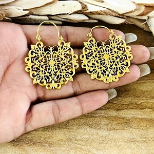 Pendientes Boho de Moda, Joyería Tribal de Latón para Mujer, Chapados en Oro de 18k, Filigrana, Mandala, Geométricos, Aros, Venta al por Mayor/OEM/ODM - Product Image 2