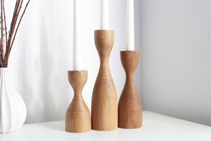 Portavelas de Madera, Forma Cónica, Madera Natural, Decoración para el Hogar, Juego de Tres - Product Image 6