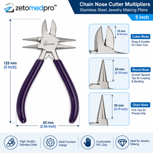 Chain <b>Nose</b> Cutter Multipliers Stainless Steel Jewelry Making Pliers 5 Inch Zetomed Pro - Product Image 4
