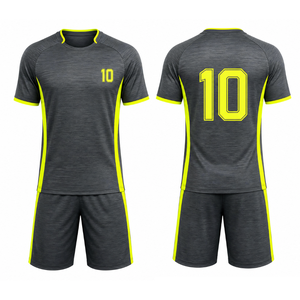 Uniforme de fútbol de secado rápido para hombre con logotipo personalizado, sublimación gris jaspeado y amarillo neón, uniforme de fútbol para entrenamiento deportivo - Product Image 3