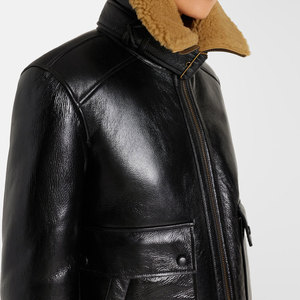 Women's Genuine Leather Bomber Jacket With Fur Collar <b>Zipper</b> Closure Full Sleeve Winter Coat Thick Windproof Shearling Lining - Product Image 4