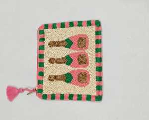 Handmade Rectangular Beaded <b>Purse</b> With <b>Pink</b> Champagne Bottles Design Canvas Foundation Craft Gift - Product Image 3