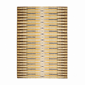 พรมขนสัตว์สีเหลืองมัสตาร์ด เบจ ดำ ลายเส้นตรง สไตล์โมเดิร์น ลายเส้นนามธรรม ป้องกันการลื่นไถล เป็นมิตรกับสิ่งแวดล้อม เหมาะสำหรับห้องนั่งเล่น - Product Image 1