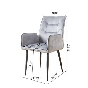 Set di sedie da pranzo moderne in 2 pezzi, sedili imbottiti in morbido velluto con struttura in ferro, colore grigio chiaro senape - Product Image 5