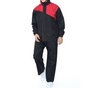 <b>Men</b> Color Blocked Hooded Puffer <b>Jacket</b> With Pants Set Sporty Windproof Polyester Autumn Wear Regular Fit Black Red - Product Image 2