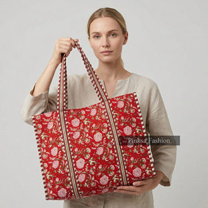 Wholesale <b>Summer</b> Jaipur Hand Block Printed Quilted Cotton Tote <b>Bag</b> Open Large Capacity Eco Friendly Shopping Shoulder <b>Bag</b> Women - Product Image 1