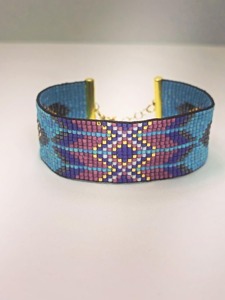 Handmade Beaded Cuff Bracelet Multicolor Geometric Pattern Fashion Jewelry Gold Clasp Exquisite Design - Product Image 1