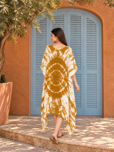 Boho Tie Dye V Neck Midi <b>Dress</b> Loose Asymmetric Cap <b>Sleeve</b> <b>Summer</b> Casual Woven <b>Dress</b> - Product Image 5