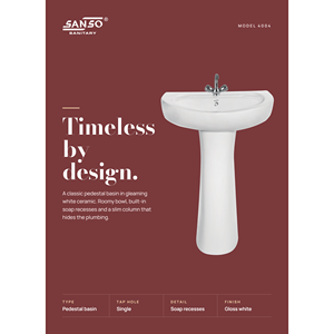 Lavabo sur pied en céramique Sanso 4004 - Vente en gros directe d'usine Ashirwad Sanitary Ware en Inde - Product Image 2