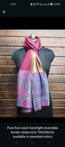Moonlight Zari Reversible Stole Shawl 70x200 cm for Women with Fine <b>Wool</b> Fabric, Elegant Paisley Border, Traditional Ethnic Wint - Product Image 5