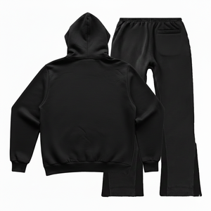 Ensemble de survêtement décontracté personnalisé de haute qualité avec logo pour hommes, pantalon de jogging évasé en polyester/coton et sweat à capuche zippé - Product Image 2