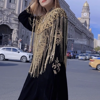 Femmes mode or Style ancien gland châle manteau haut perlé respirant pour printemps/été inspiré asie du sud-est dubaï lourd