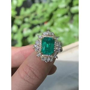 Luxury Emerald Cut Green Emerald <b>Ring</b> with Diamond Halo Vintage Art Deco <b>Gold</b> <b>Ring</b> 14K <b>Gold</b> Statement <b>Cocktail</b> Gemstone <b>Ring</b> - Product Image 1