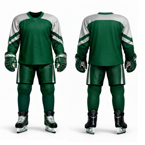 Uniforme de hockey sur glace imprimé vert forêt et argent - Logo personnalisé, respirant, séchage rapide, vêtements de sport professionnels, uniforme de hockey sur glace - Product Image 6