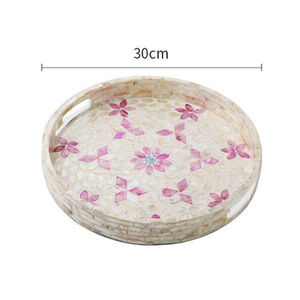 Bandejas de servir redondas de madera con diseño floral y perlas para mesa de comedor, bandejas para servir comida y bebidas, suministros para el hogar y hoteles - Product Image 1