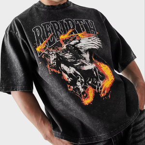 T-shirt décontracté en molleton à manches courtes pour homme, col rond, en coton premium, style streetwear vintage délavé, séchage rapide et respirant - Product Image 1