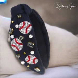 New Classic Red Baseball <b>Beaded</b> <b>Headband</b> Gameday Handmade Knotted Sport Embroidered Hair Accessory for Women & Girls Sports team - Product Image 2