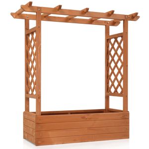 43.5*17.5*44.5 in Fir with Arched Lattice Raised Garden Bed Wooden <b>Planting</b> <b>Frame</b> Teak Color - Product Image 3