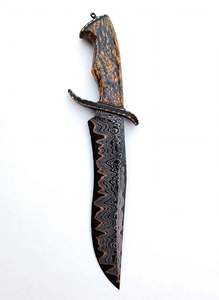 Couteau utilitaire en acier damas cuivré de qualité industrielle, forgé à la main, avec lame à pointe tombante et manche en bois de burl, OEM - Product Image 2