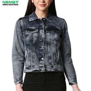 Chaqueta vaquera gris con lavado ácido para mujer, estilo vintage, informal, de manga larga, corte ajustado, prenda exterior de moda, estilo clásico retro urbano - Product Image 1