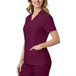 Tenues médicales d'hôpital pour femmes : Blouse chirurgicale et uniforme d'infirmière à col en V, en polyester et élasthanne doux, multi-poches, pour usage hospitalier - Product Image 3