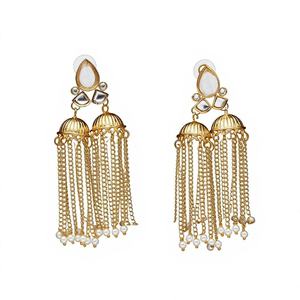 Boucles d'oreilles Jhumki en alliage blanc plaqué platine avec pampilles papillon et petites perles, design mignon, 8659 - Product Image 2