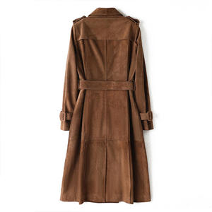 Abrigo Largo de Cuero de Ante Vacuno Vintage para Mujer, con Doble Botonadura y Cinturón, Chaqueta Maxi de Otoño - Product Image 2