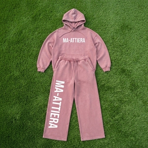 Ensemble survêtement personnalisé pour femme, sweat à capuche rose surdimensionné avec strass et pantalon de survêtement large, OEM ODM Vente en gros - Product Image 5